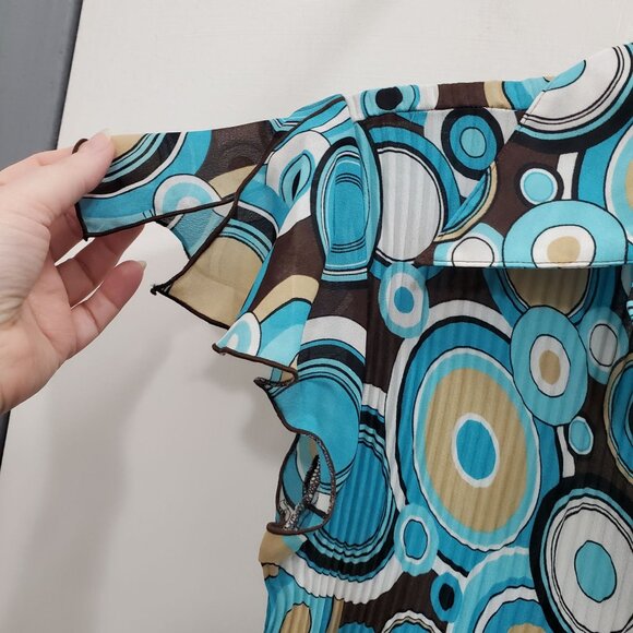 Sere Nade Serenade Y2K Women's Aqua Retro Circle Print Crinkle Button Up‎ Top S - Picture 2 of 5